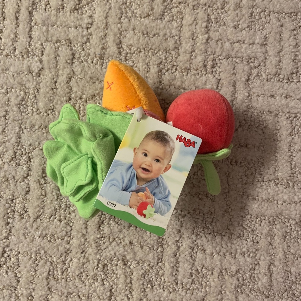 New Haba Stuffed Rattle Toy.  Plush Fruit Shapes with rattle